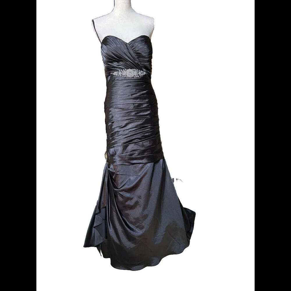 👗🖤Designer Bill Levkoff Black Strapless Padded Fit Flare Crystal Accent Sz 10